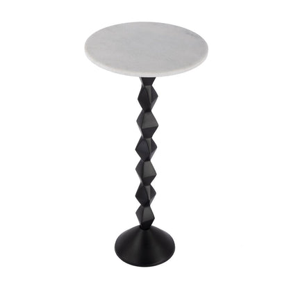 25" White and Black Marble and Aluminum Round Pedestal End Table HomeRoots