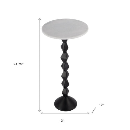 25" White and Black Marble and Aluminum Round Pedestal End Table HomeRoots