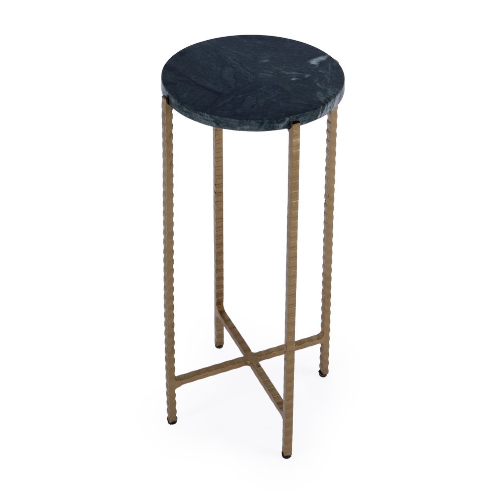 21" Green and Gold Marble and Iron Drink Size Round End Table HomeRoots