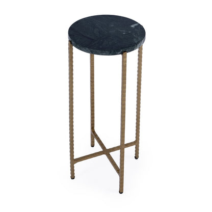 21" Green and Gold Marble and Iron Drink Size Round End Table HomeRoots