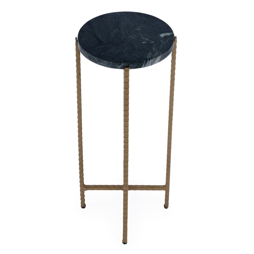 21" Green and Gold Marble and Iron Drink Size Round End Table HomeRoots