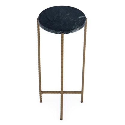 21" Green and Gold Marble and Iron Drink Size Round End Table HomeRoots
