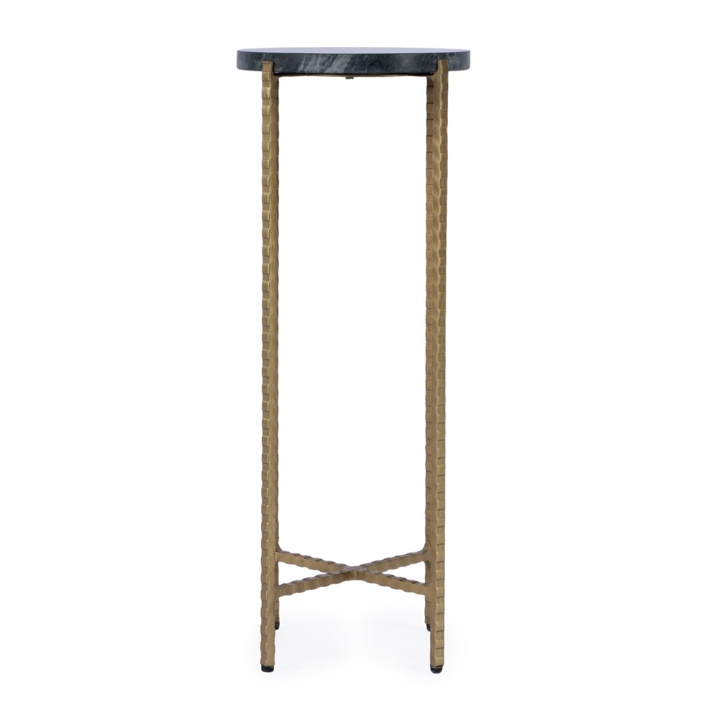 21" Green and Gold Marble and Iron Drink Size Round End Table HomeRoots