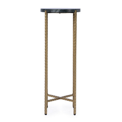 21" Green and Gold Marble and Iron Drink Size Round End Table HomeRoots