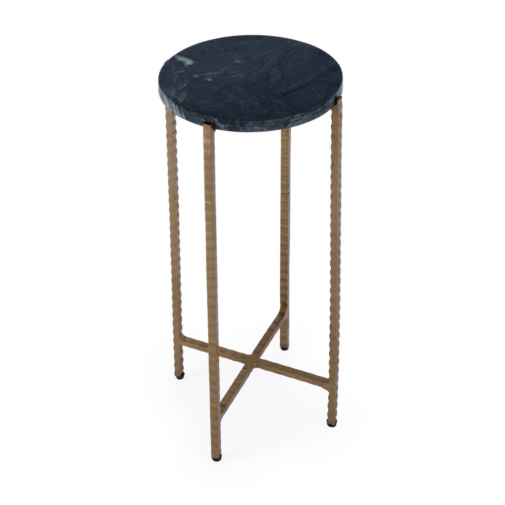 21" Green and Gold Marble and Iron Drink Size Round End Table HomeRoots