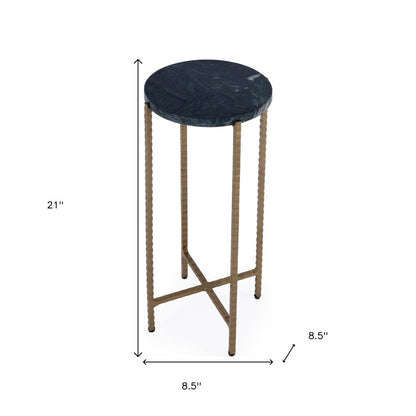 21" Green and Gold Marble and Iron Drink Size Round End Table HomeRoots