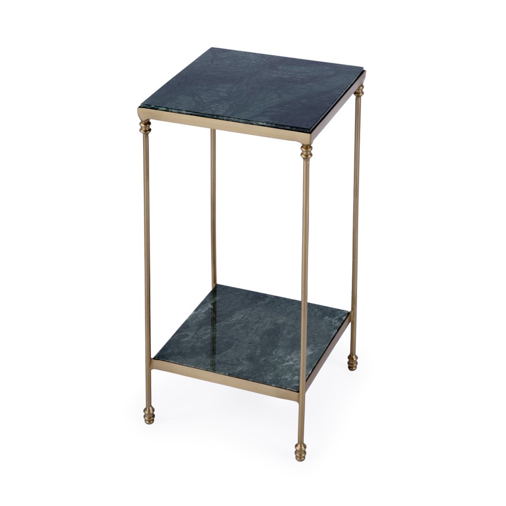 24" Green and Gold Marble and Iron Square End Table With Shelf HomeRoots
