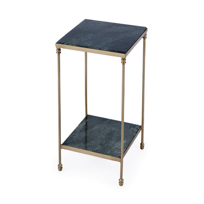 24" Green and Gold Marble and Iron Square End Table With Shelf HomeRoots