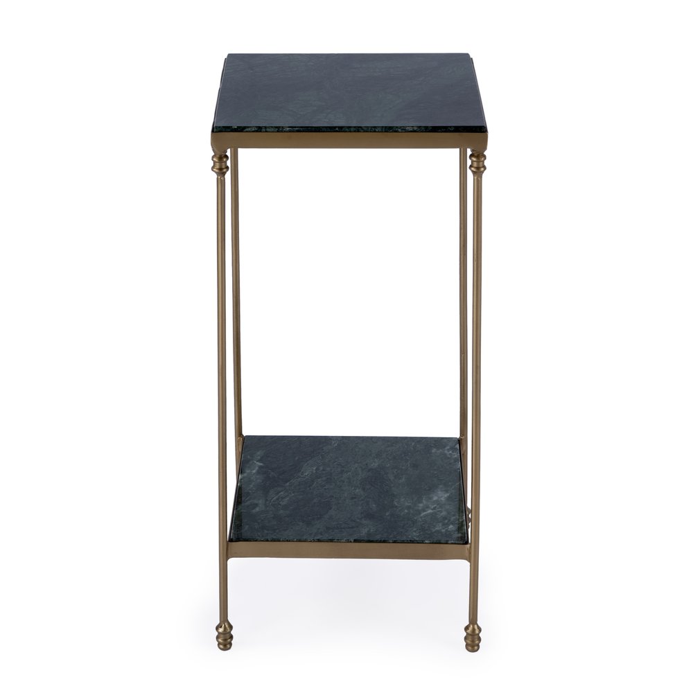 24" Green and Gold Marble and Iron Square End Table With Shelf HomeRoots