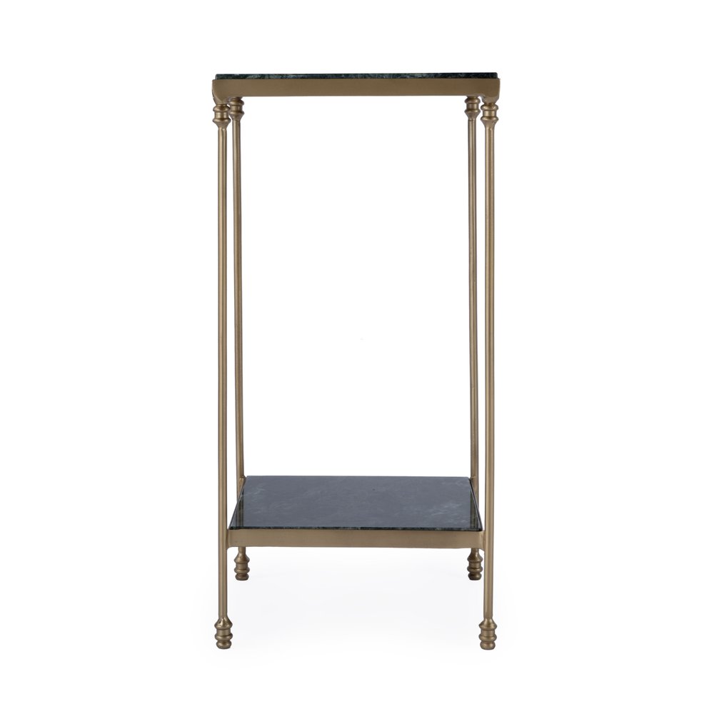 24" Green and Gold Marble and Iron Square End Table With Shelf HomeRoots