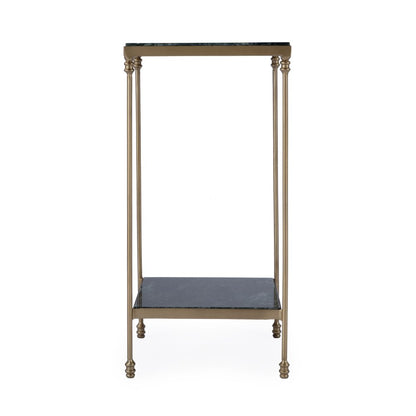 24" Green and Gold Marble and Iron Square End Table With Shelf HomeRoots