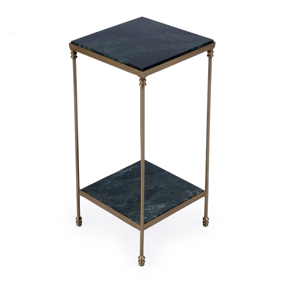 24" Green and Gold Marble and Iron Square End Table With Shelf HomeRoots