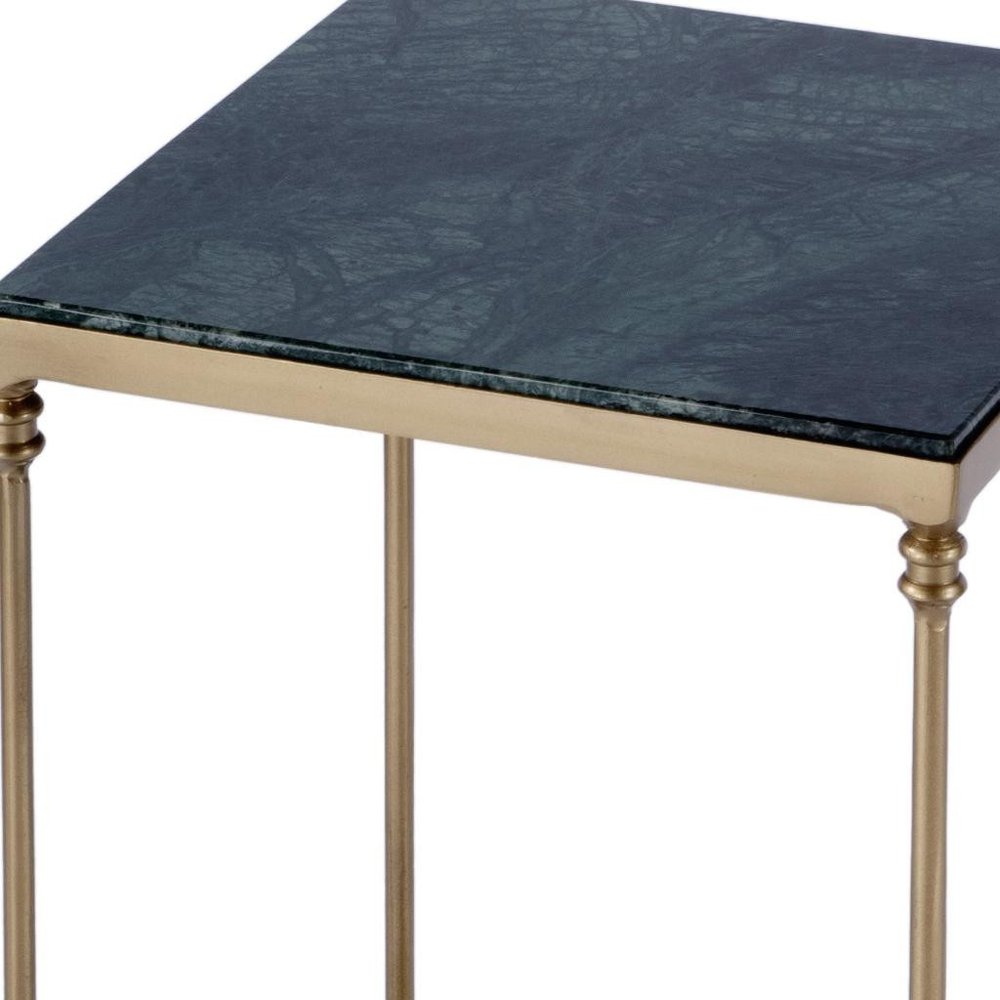 24" Green and Gold Marble and Iron Square End Table With Shelf HomeRoots
