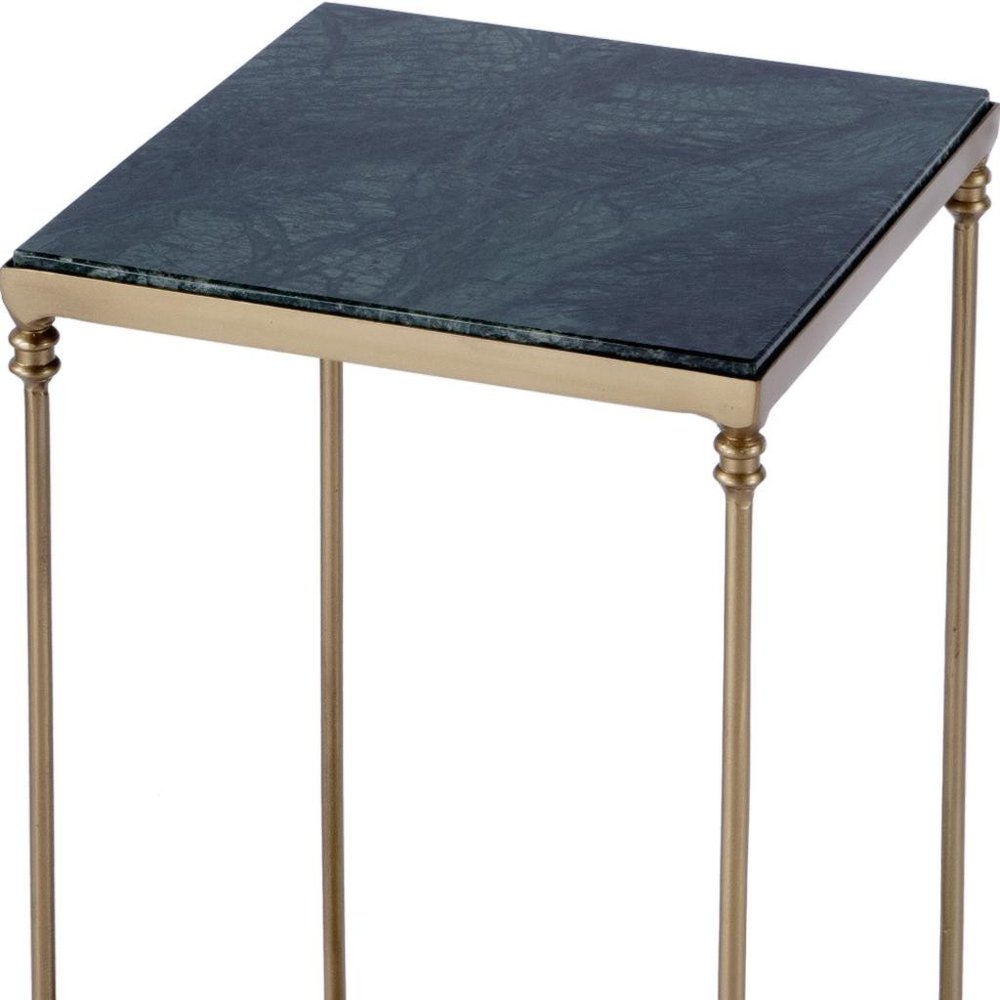 24" Green and Gold Marble and Iron Square End Table With Shelf HomeRoots