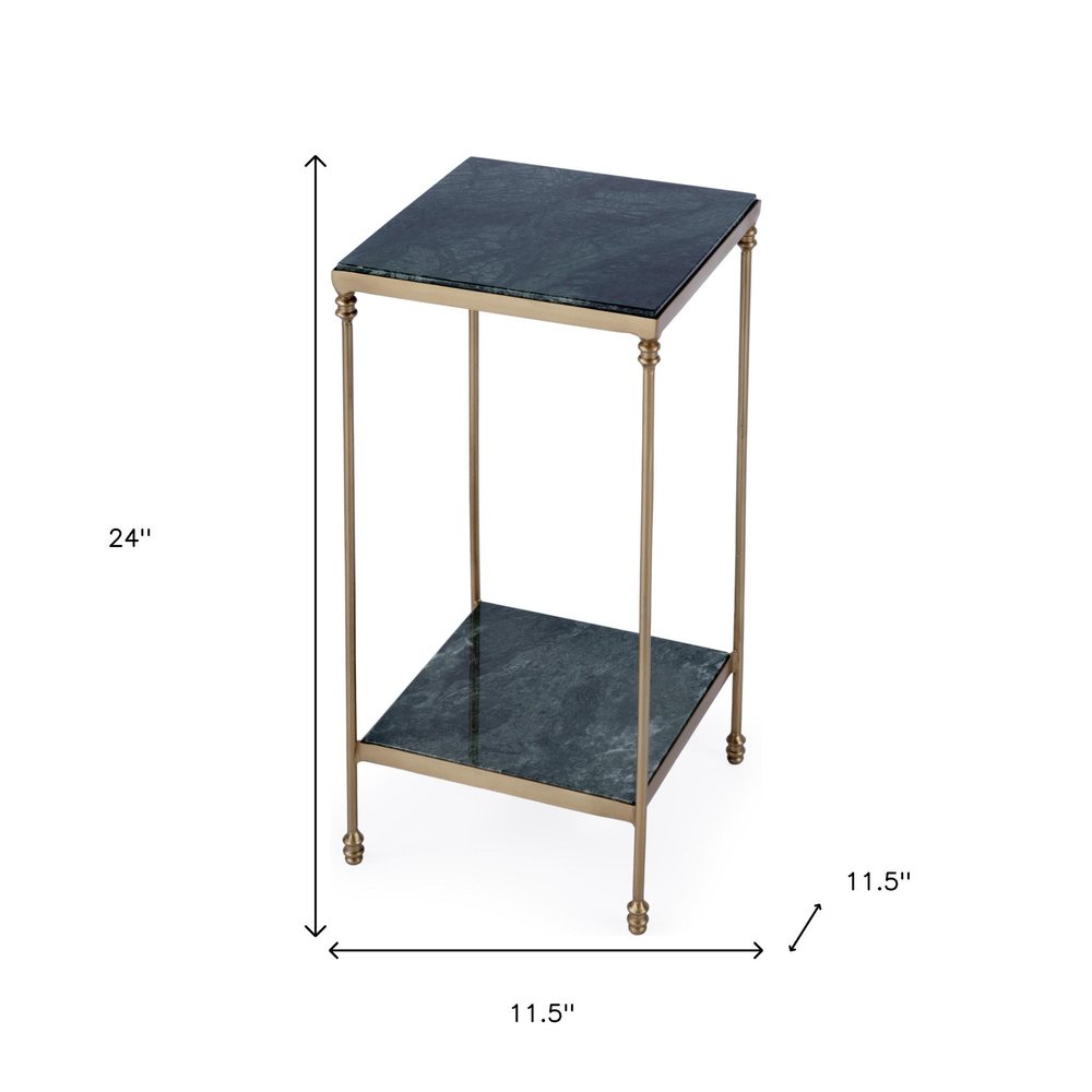 24" Green and Gold Marble and Iron Square End Table With Shelf HomeRoots