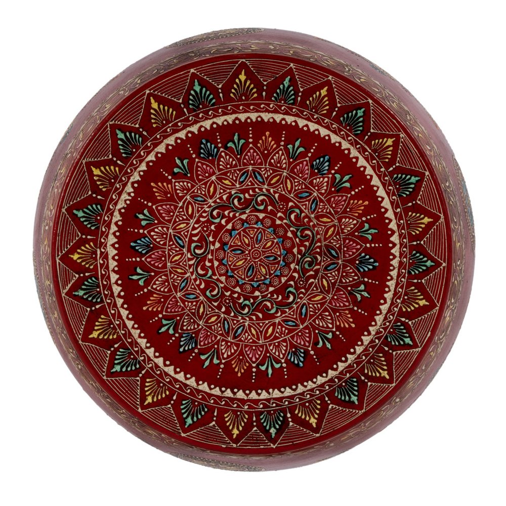 18" Red Iron Hand Painted Floral Round Drum End Table HomeRoots