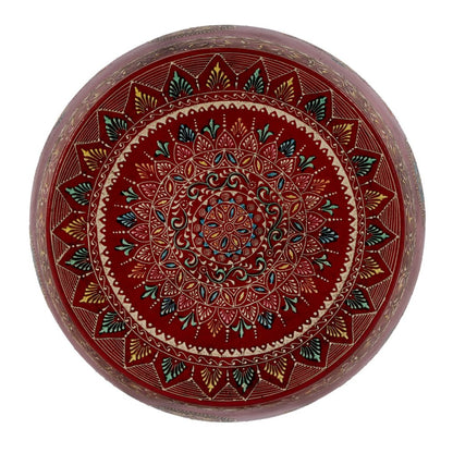 18" Red Iron Hand Painted Floral Round Drum End Table HomeRoots