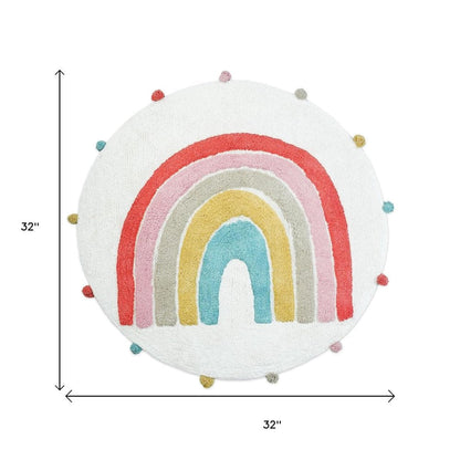 32" White Pink And Yellow Cotton Rainbows Round Youthful Bath Rug HomeRoots
