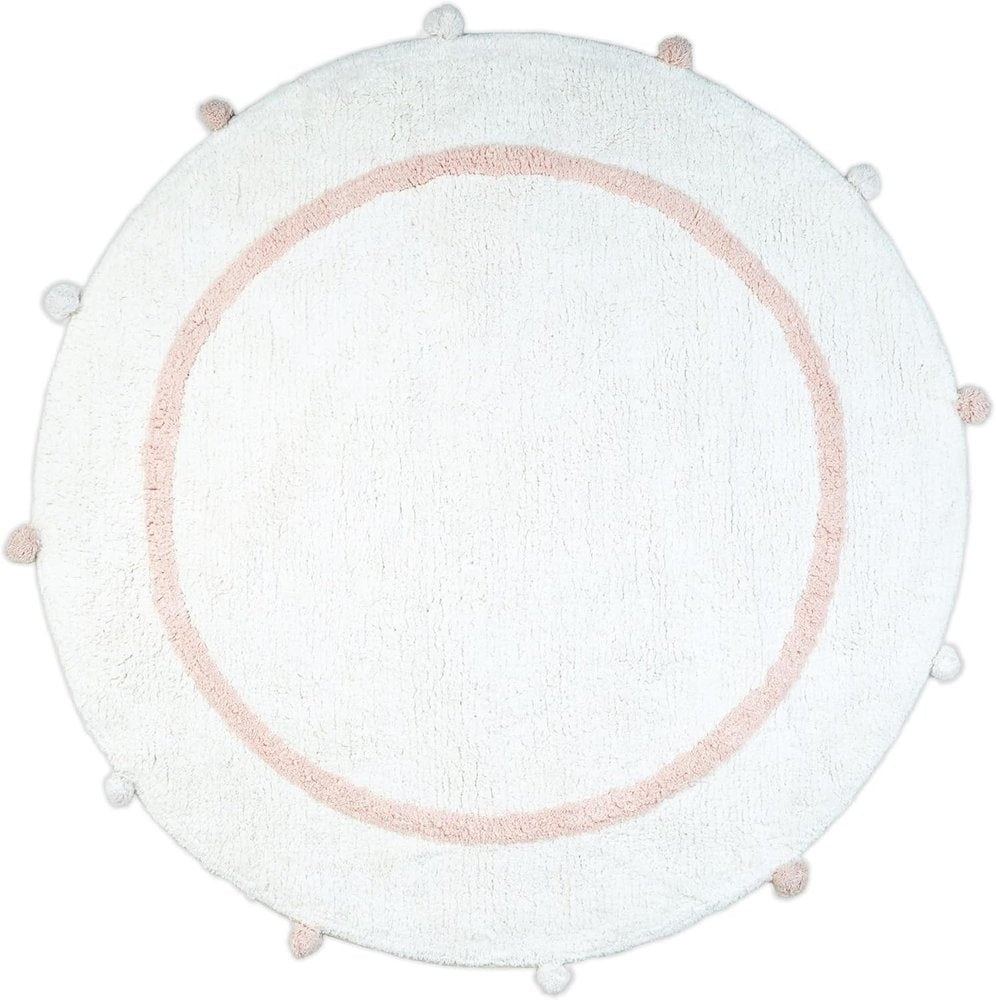 32" Light Pink And White Cotton Round Geometric Bath Rug HomeRoots