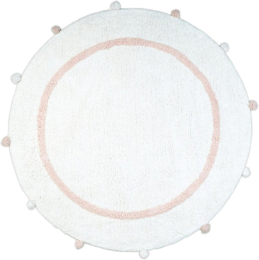 32" Light Pink And White Cotton Round Geometric Bath Rug