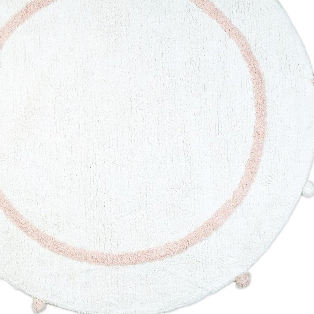 32" Light Pink And White Cotton Round Geometric Bath Rug HomeRoots