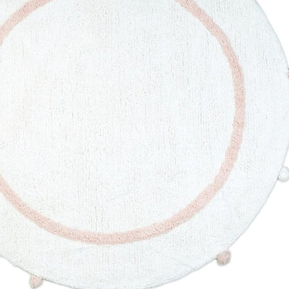 32" Light Pink And White Cotton Round Geometric Bath Rug HomeRoots