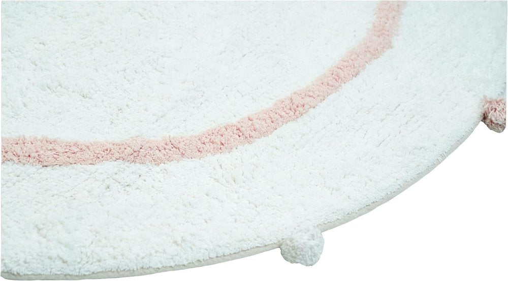 32" Light Pink And White Cotton Round Geometric Bath Rug HomeRoots