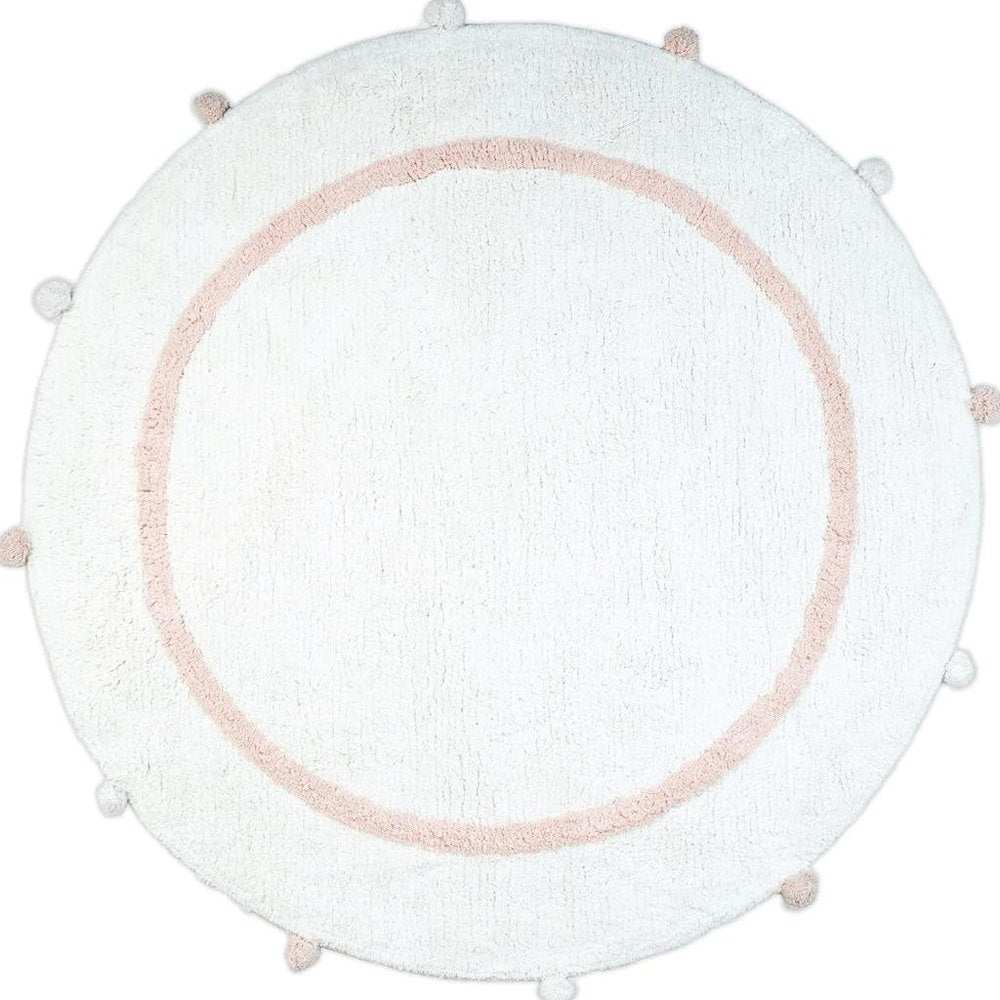 32" Light Pink And White Cotton Round Geometric Bath Rug HomeRoots