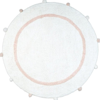 32" Light Pink And White Cotton Round Geometric Bath Rug HomeRoots