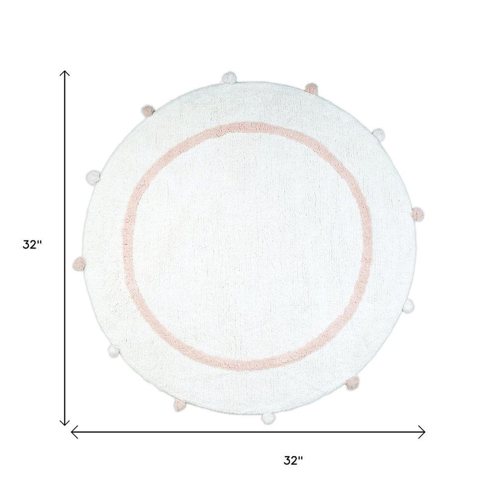 32" Light Pink And White Cotton Round Geometric Bath Rug HomeRoots