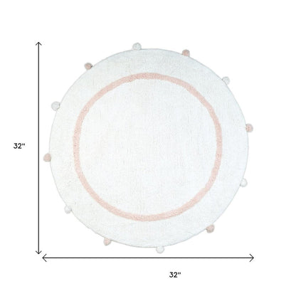 32" Light Pink And White Cotton Round Geometric Bath Rug HomeRoots