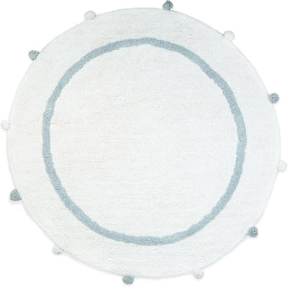 32" Baby Blue And White Cotton Round Geometric Bath Rug HomeRoots