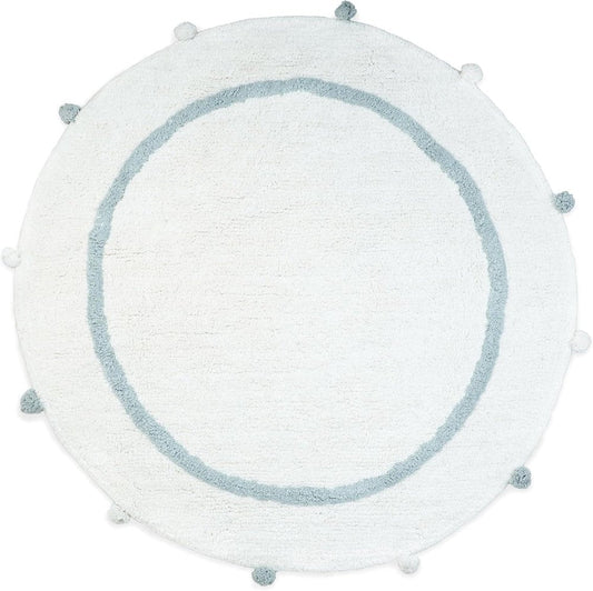 32" Baby Blue And White Cotton Round Geometric Bath Rug HomeRoots