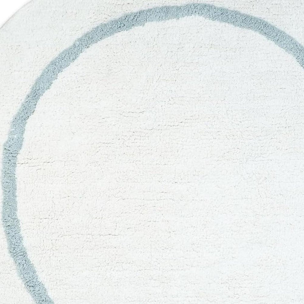 32" Baby Blue And White Cotton Round Geometric Bath Rug HomeRoots
