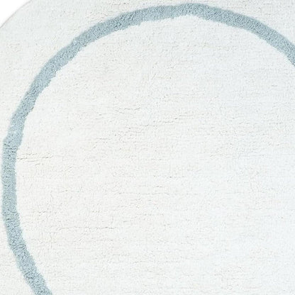 32" Baby Blue And White Cotton Round Geometric Bath Rug HomeRoots