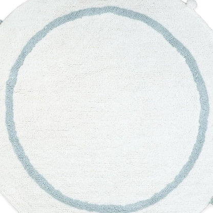 32" Baby Blue And White Cotton Round Geometric Bath Rug HomeRoots