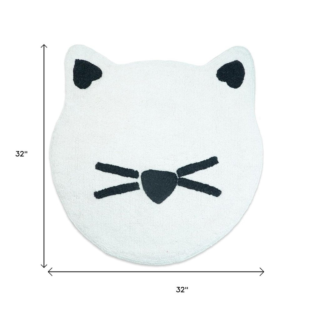 32" Black And White Cotton Cat Shaped Youthful Bath Rug HomeRoots