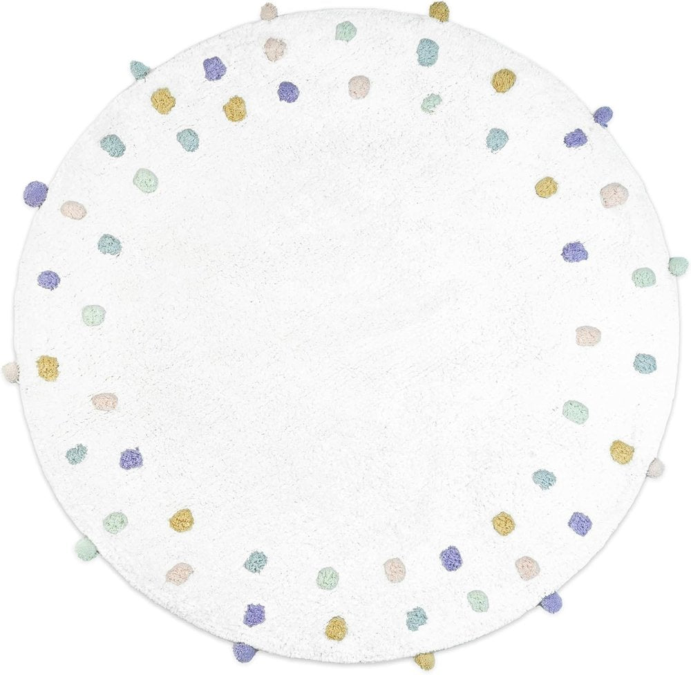 32" Green Purple And White Cotton Round Polka Dots Bath Rug HomeRoots