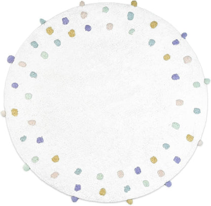 32" Green Purple And White Cotton Round Polka Dots Bath Rug HomeRoots