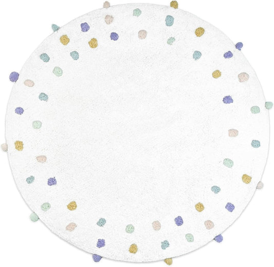 32" Green Purple And White Cotton Round Polka Dots Bath Rug HomeRoots