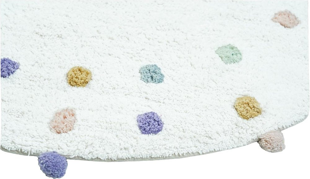 32" Green Purple And White Cotton Round Polka Dots Bath Rug HomeRoots