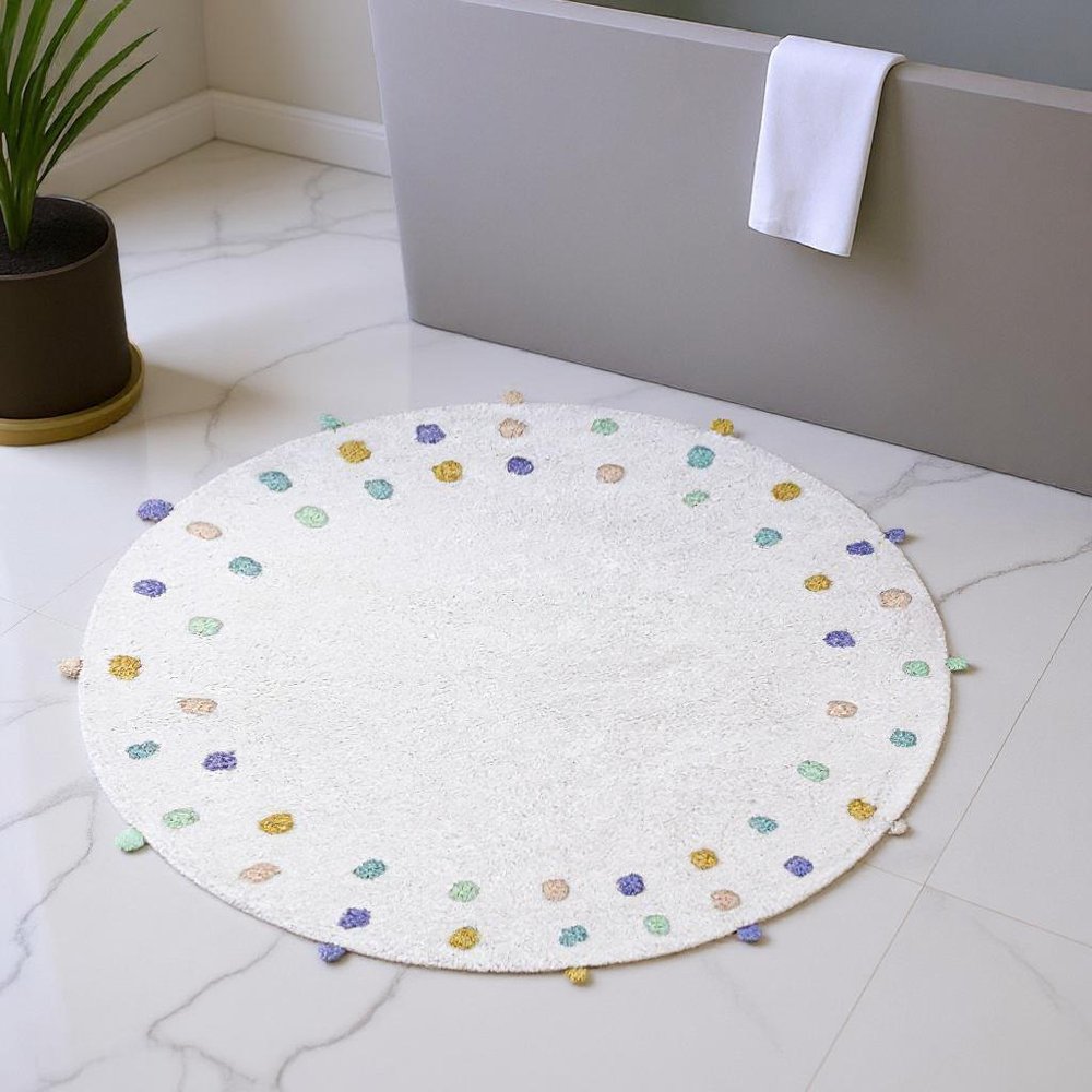 32" Green Purple And White Cotton Round Polka Dots Bath Rug HomeRoots