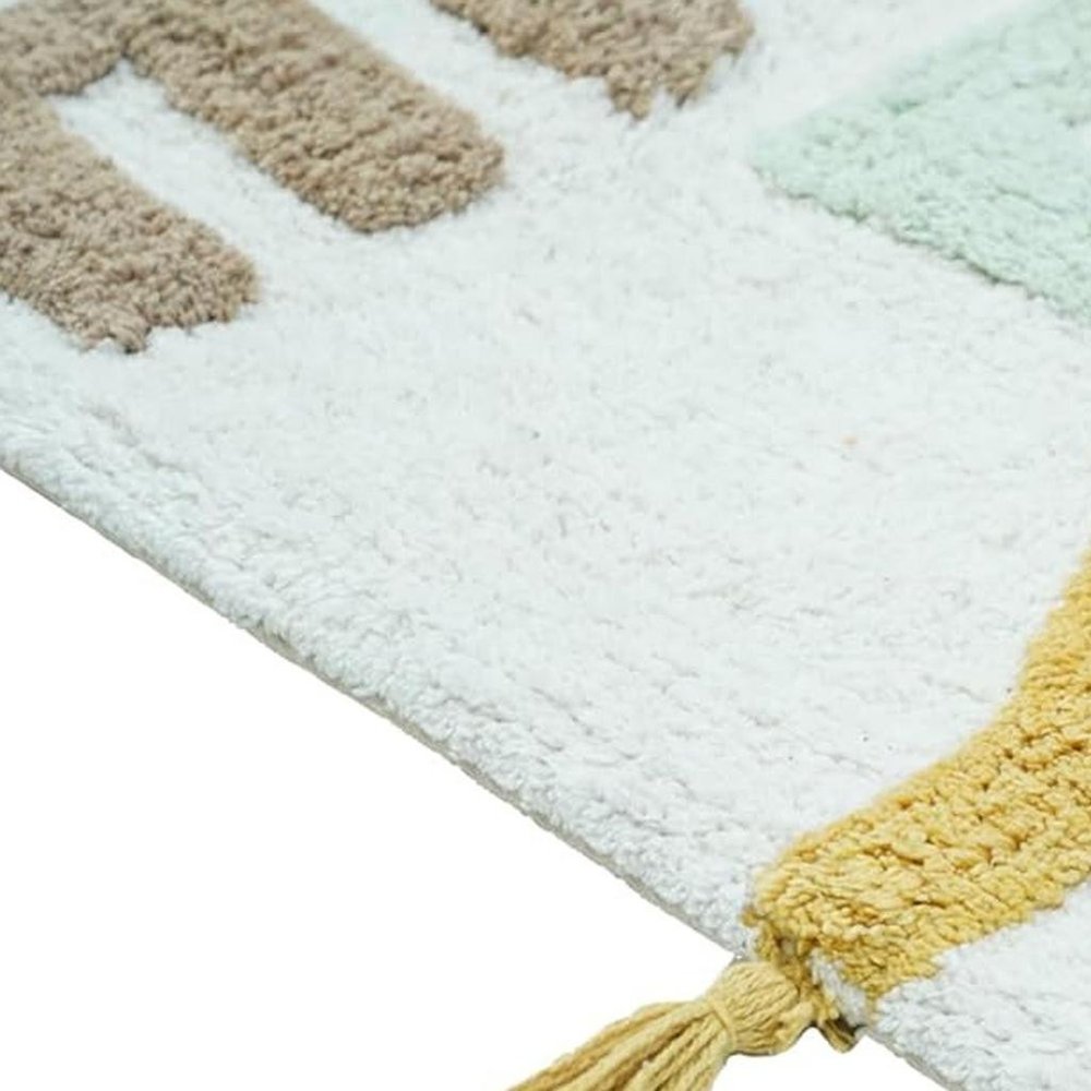 32" Blue White And Yellow Cotton Hello Lovely Youthful Bath Rug — view 2