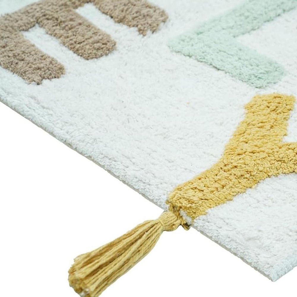 32" Blue White And Yellow Cotton Hello Lovely Youthful Bath Rug HomeRoots