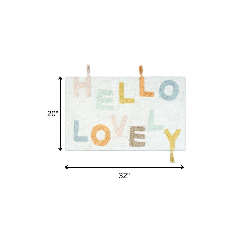 32" Blue White And Yellow Cotton Hello Lovely Youthful Bath Rug HomeRoots