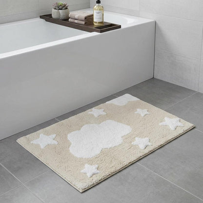 32" White And Beige Cotton Clouds and Stars Youthful Bath Rug HomeRoots