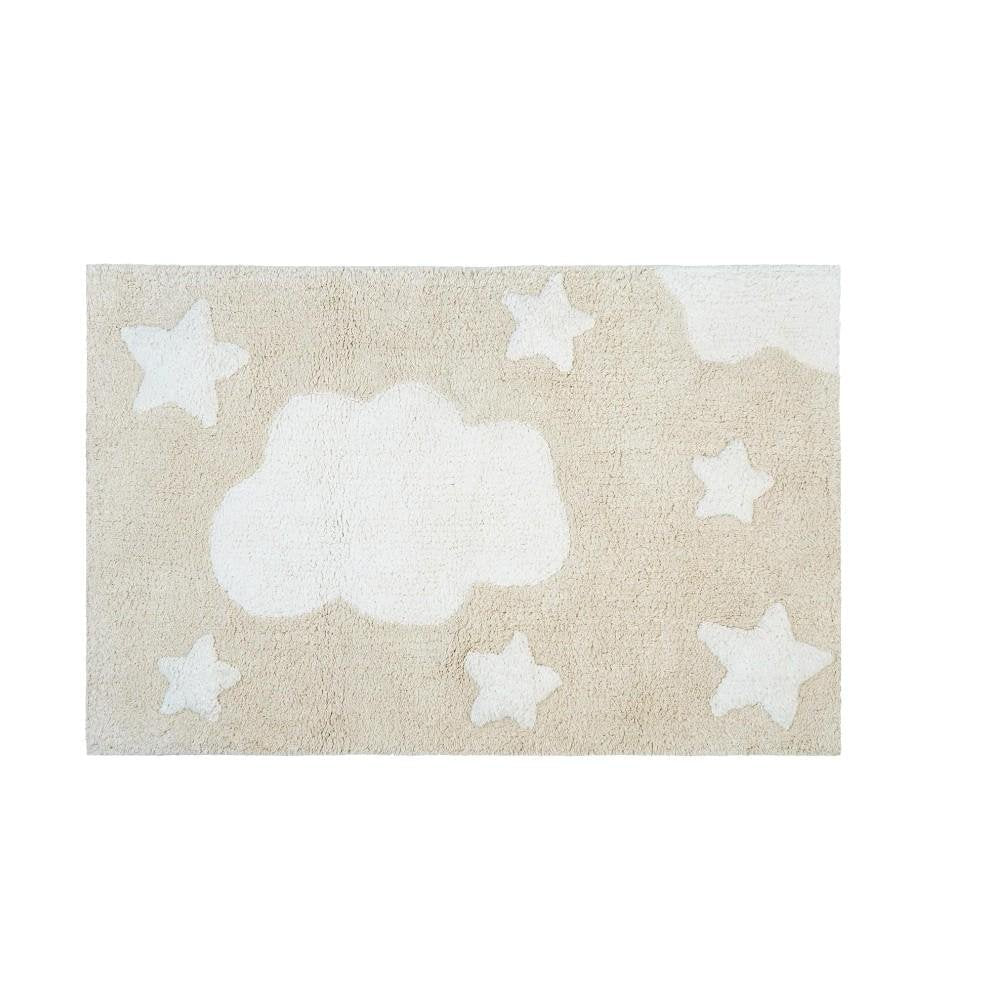 32" White And Beige Cotton Clouds and Stars Youthful Bath Rug HomeRoots