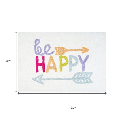 32" White Purple And Green Cotton Be Happy Youthful Bath Rug HomeRoots
