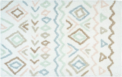 32" Blue Brown And White Cotton Geometric Bath Rug HomeRoots