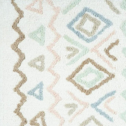32" Blue Brown And White Cotton Geometric Bath Rug HomeRoots
